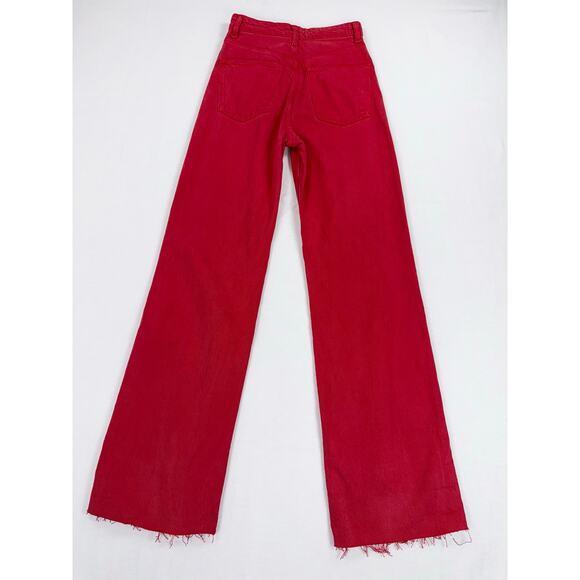 Zara Women's 90s Full Length Wide Leg Jean Size 4 Red Raw Hem - Picture 7 of 14